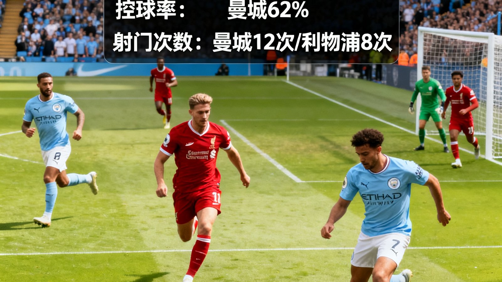 球迷网足球直播画面展示英超比赛，包含实时比分、控球率等数据叠加层